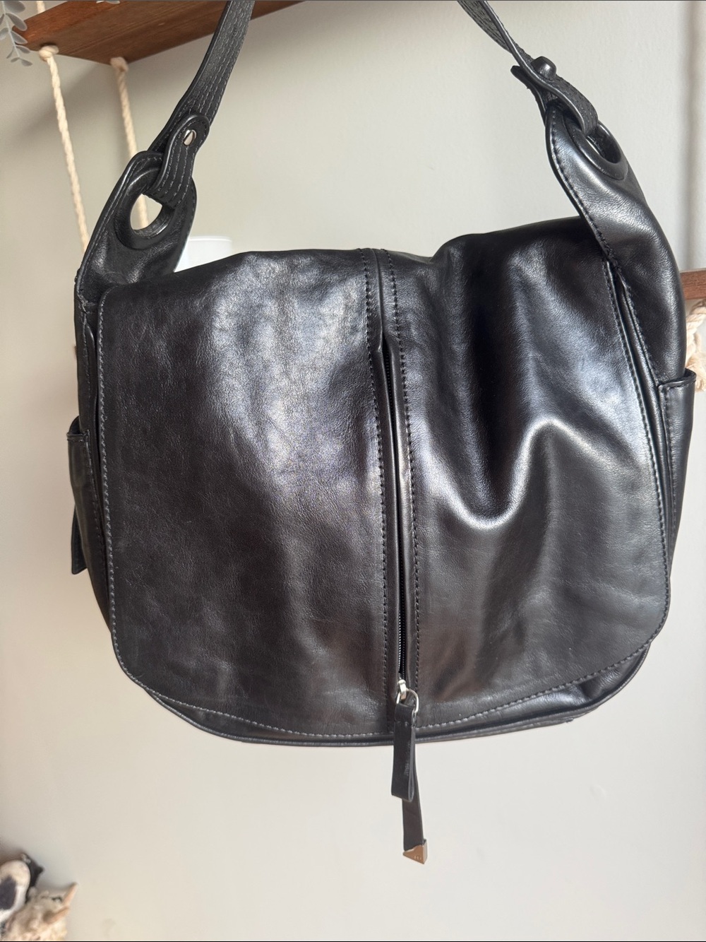 Francesco Biasia Black Leather Messenger Shoulder Bag
